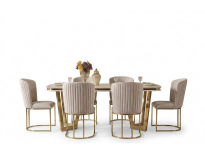 Dining room set consists of a designer dining table, 4 chairs, and sideboard, 7-piece.