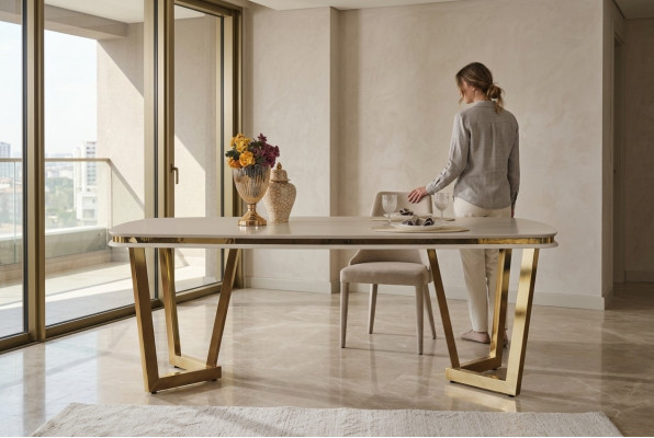 Dining table, dining room, wood, dining tables, style, modern, beige, design, stainless steel