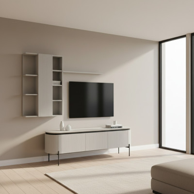 Perfect living room set consists of TV lowboard and 2-piece wall cabinet.