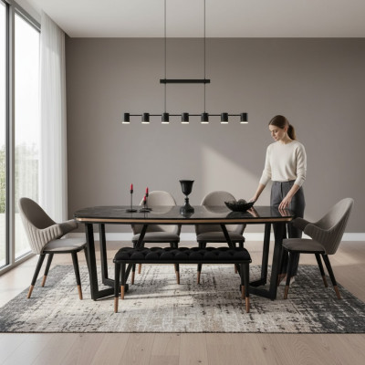 Dining room set consists of dining table + 4x chairs black color 6-piece set.