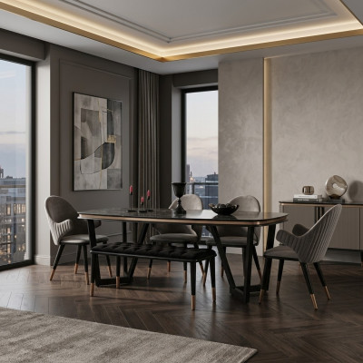 Dining room set consists of dining table + 4x chairs black color 6-piece set.