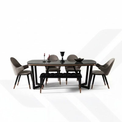 Dining room set consists of dining table + 4x chairs black color 6-piece set.