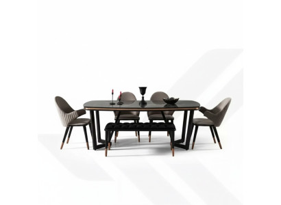 Dining room set consists of dining table + 4x chairs black color 6-piece set.