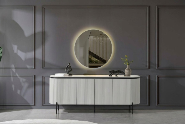 Stylish dining room set consisting of a sideboard and mirror, white color, 2 pieces.