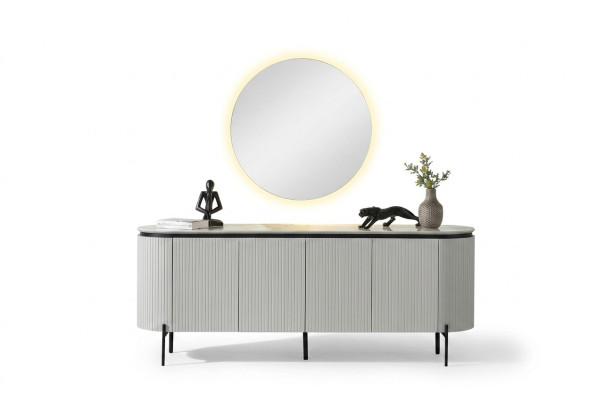 Stylish dining room set consisting of a sideboard and mirror, white color, 2 pieces.