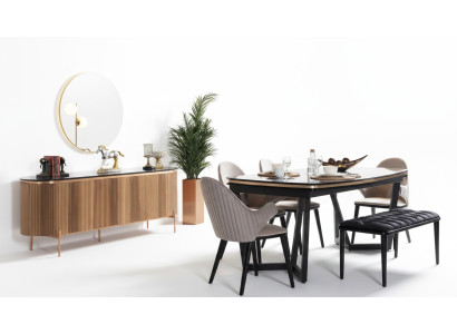 Luxurious dining room set consists of a dining table, 4x chairs, and a sideboard, 7-piece set.