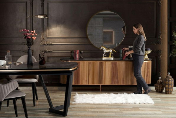 Stylish dining room set consists of sideboard and mirror novelty 2-piece.