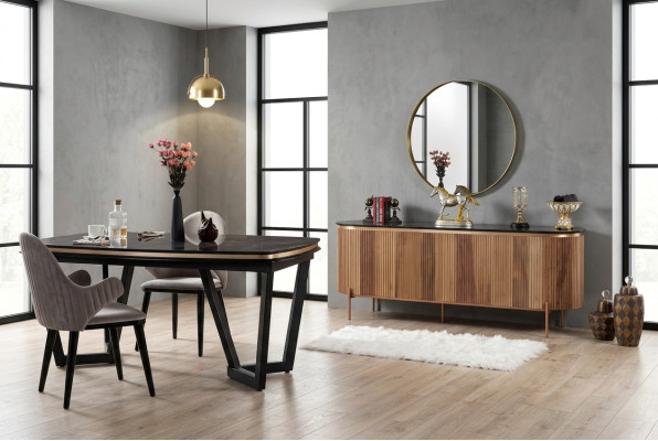 Stylish dining room set consists of sideboard and mirror novelty 2-piece.