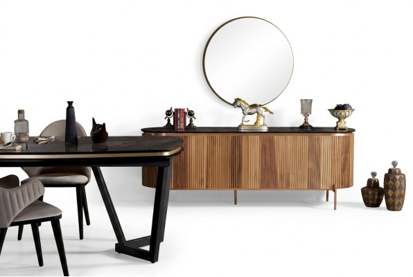 Stylish dining room set consists of sideboard and mirror novelty 2-piece.