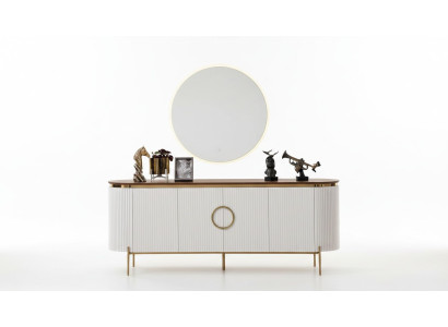 Dining room set consisting of a sideboard and mirror, beige with gold elements