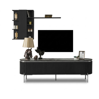 Living room set consists of a black TV lowboard and a 2-piece wall cabinet.