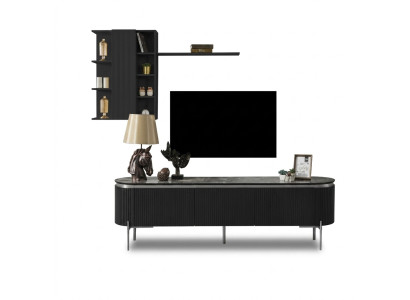 Living room set consists of a black TV lowboard and a 2-piece wall cabinet.