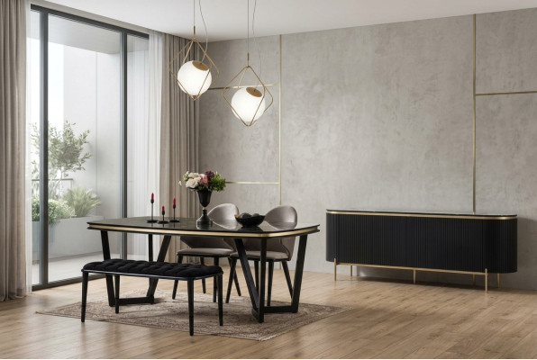 Modern 8-piece dining room set dining table 4x chairs sideboard mirror bench new