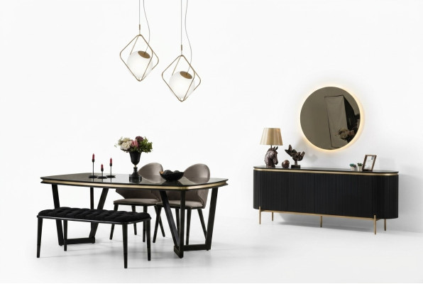 Modern 8-piece dining room set dining table 4x chairs sideboard mirror bench new