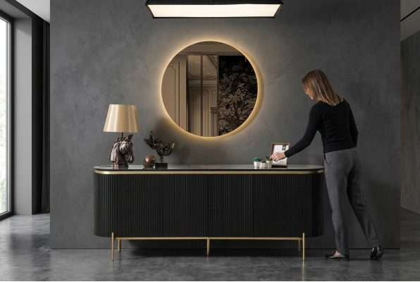 Dining Room Set Modern Consists of Black Sideboard and Mirror 2-piece.