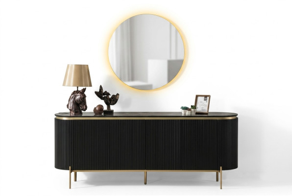 Dining Room Set Modern Consists of Black Sideboard and Mirror 2-piece.