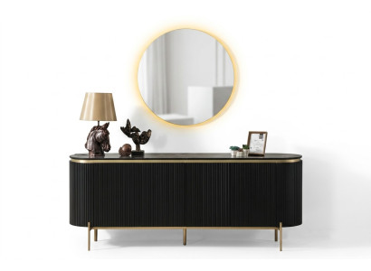 Dining Room Set Modern Consists of Black Sideboard and Mirror 2-piece.