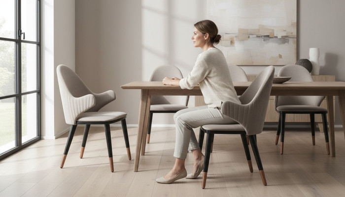 Exclusive beige chair with black wooden feet design dining room novelty