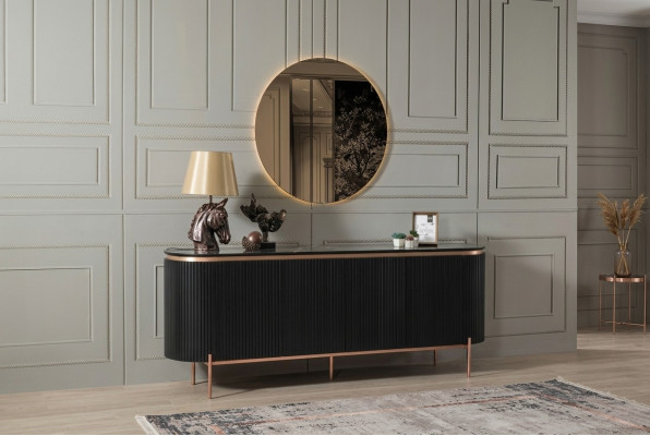 2-piece dining room set consists of luxurious black sideboard and mirror
