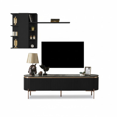 Luxurious 2-piece living room set TV lowboard and wall cabinet with shelf