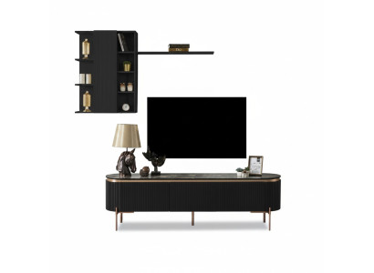Luxurious 2-piece living room set TV lowboard and wall cabinet with shelf