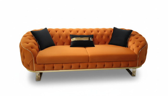 Stylish 3-Seater Chesterfield Sofa Orange Modern Living Room Furniture