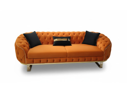Stylish 3-Seater Chesterfield Sofa Orange Modern Living Room Furniture