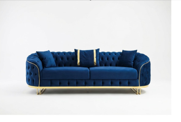 Blue Chesterfield Sofa Designer Living Room Three-Seater Stainless Steel Furniture