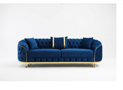 Blue Chesterfield Sofa Designer Living Room Three-Seater Stainless Steel Furniture