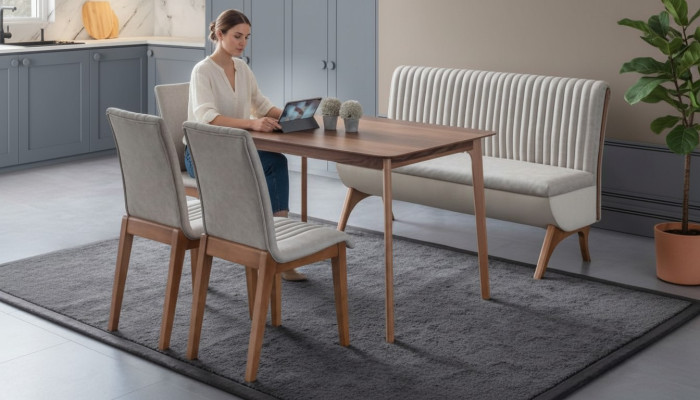 Modern White Dining Room Set Designer Dining Table 2x Chairs Bench 4-piece Set