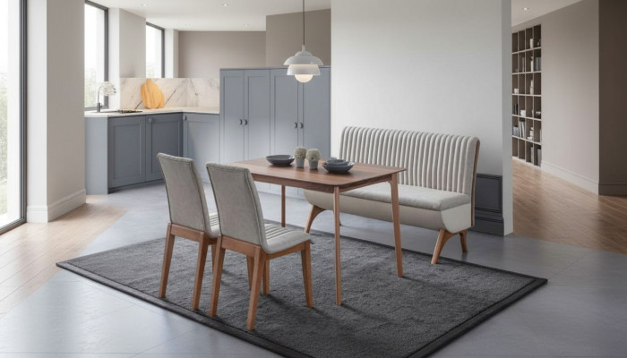 Modern White Dining Room Set Designer Dining Table 2x Chairs Bench 4-piece Set