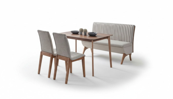Modern White Dining Room Set Designer Dining Table 2x Chairs Bench 4-piece Set