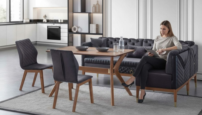 Black-Brown Dining Room Set Chesterfield Corner Bench Designer Dining Table