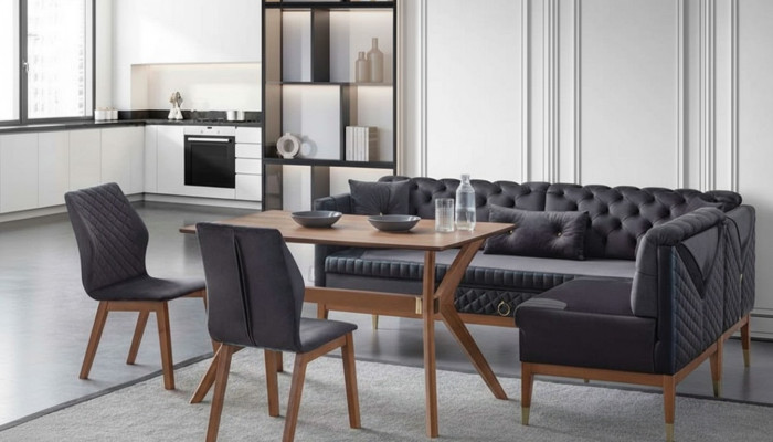Black-Brown Dining Room Set Chesterfield Corner Bench Designer Dining Table