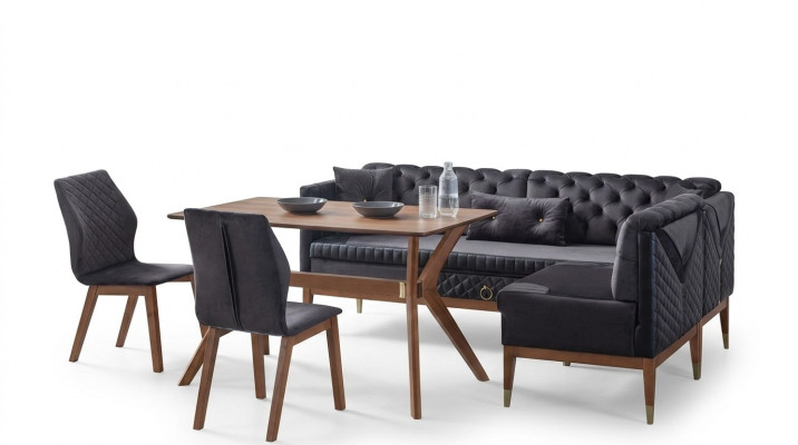 Black-Brown Dining Room Set Chesterfield Corner Bench Designer Dining Table