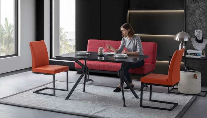 Modern dining room furniture black dining table faux leather chairs luxury bench