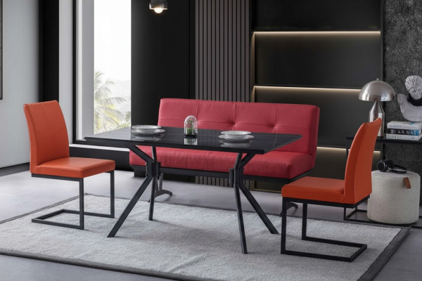 Modern dining room furniture black dining table faux leather chairs luxury bench