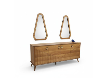 Stylish Brown Sideboard Luxury 4-Door Wooden Dresser Sturdy Wooden Furniture
