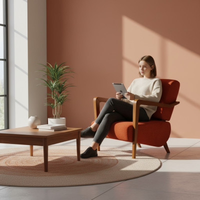 Modern Red Upholstered Armchair Living Room Single-Seater Designer Seating Furniture