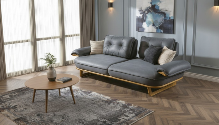Exclusive Gray 3-Seater Designer Sofa Living Room Upholstered Couch Furniture
