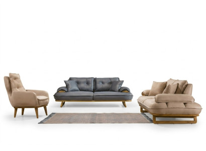 Stylish Gray-Beige Living Room Sofa Set Designer 3+3+1 Seater 3pc Set