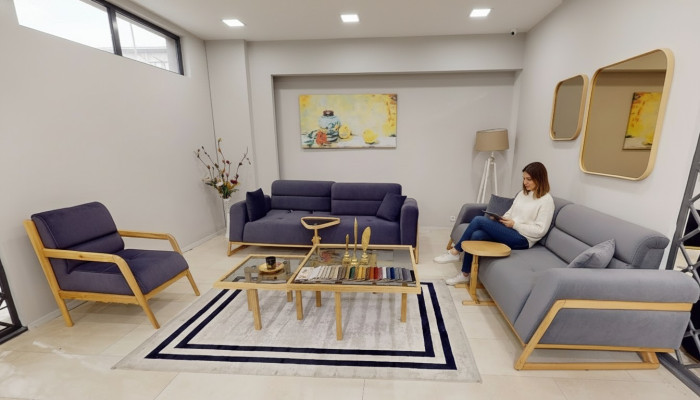Blue-Grey Seating Set Modern Couches Designer 3-Seater Luxury Armchair