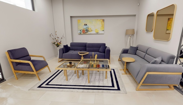Blue-Grey Seating Set Modern Couches Designer 3-Seater Luxury Armchair