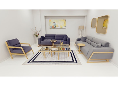 Blue-Grey Seating Set Modern Couches Designer 3-Seater Luxury Armchair