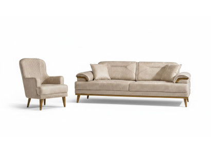 Beige living room seating set designer sofa suite upholstery 3+1 seater