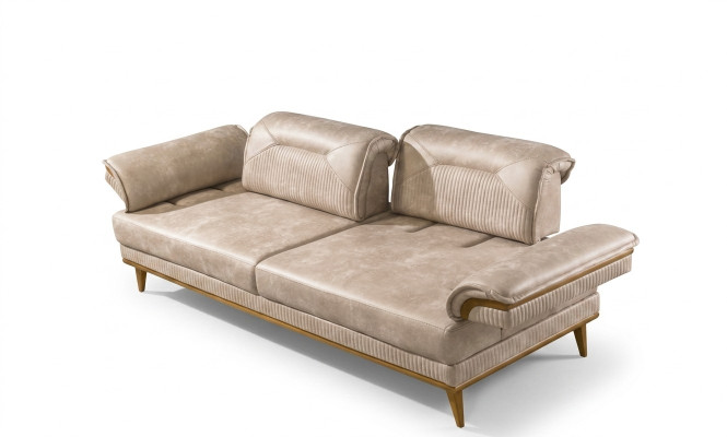 Designer beige 3-seater living room sofa luxurious textile seating furniture