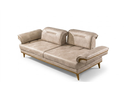 Designer beige 3-seater living room sofa luxurious textile seating furniture