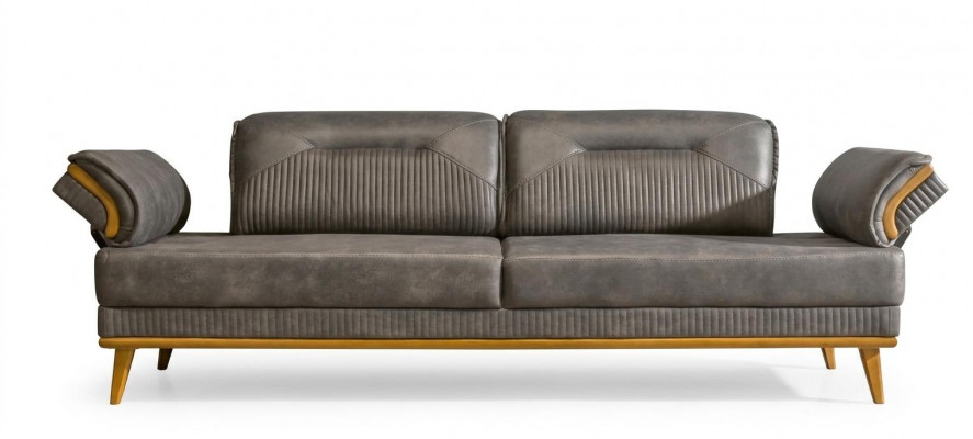 Gray Cushion 3-Seater Living Room Sofa Luxurious Textile Couch