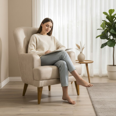 Beige single-seater designer armchair living room stylish upholstered chair