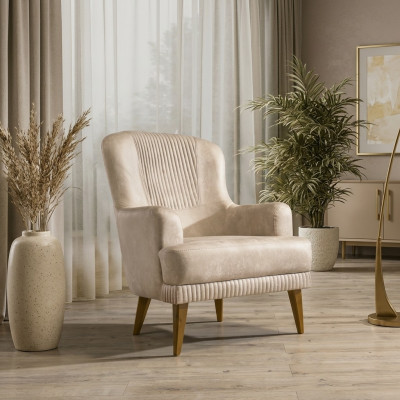 Beige single-seater designer armchair living room stylish upholstered chair